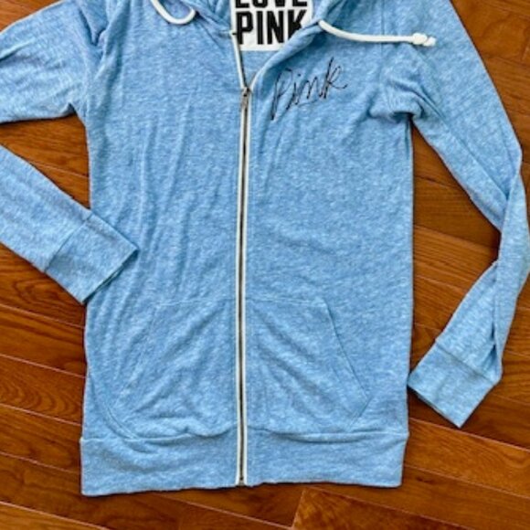 Retired 2009 Love Pink Lightweight Zip Up Hoodie Cotton Blend Pale Blue Blue XS - Picture 4 of 4